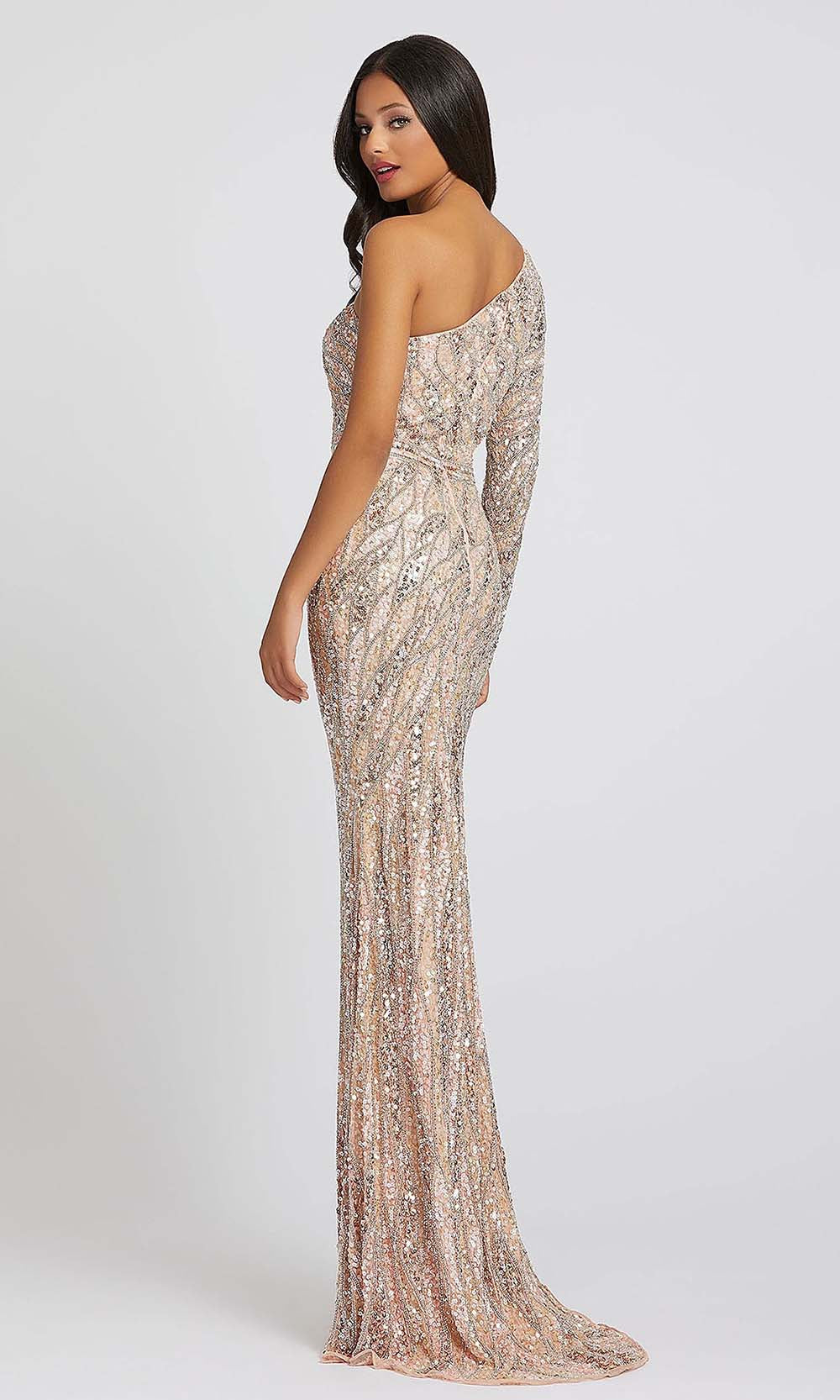 Mac Duggal - 4982A Fully Embellished One Shoulder Gown In Champagne & Gold