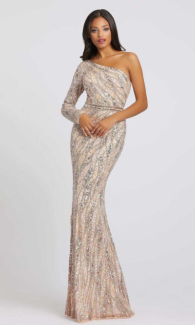 Mac Duggal - 4982A Fully Embellished One Shoulder Gown In Champagne & Gold