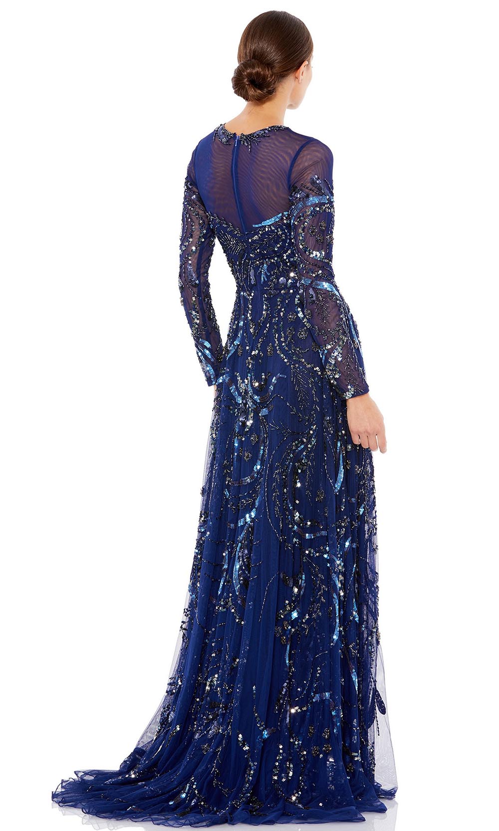 Mac Duggal - 5217D Fully Embellished Long Sleeve A-Line Evening Gown In Blue