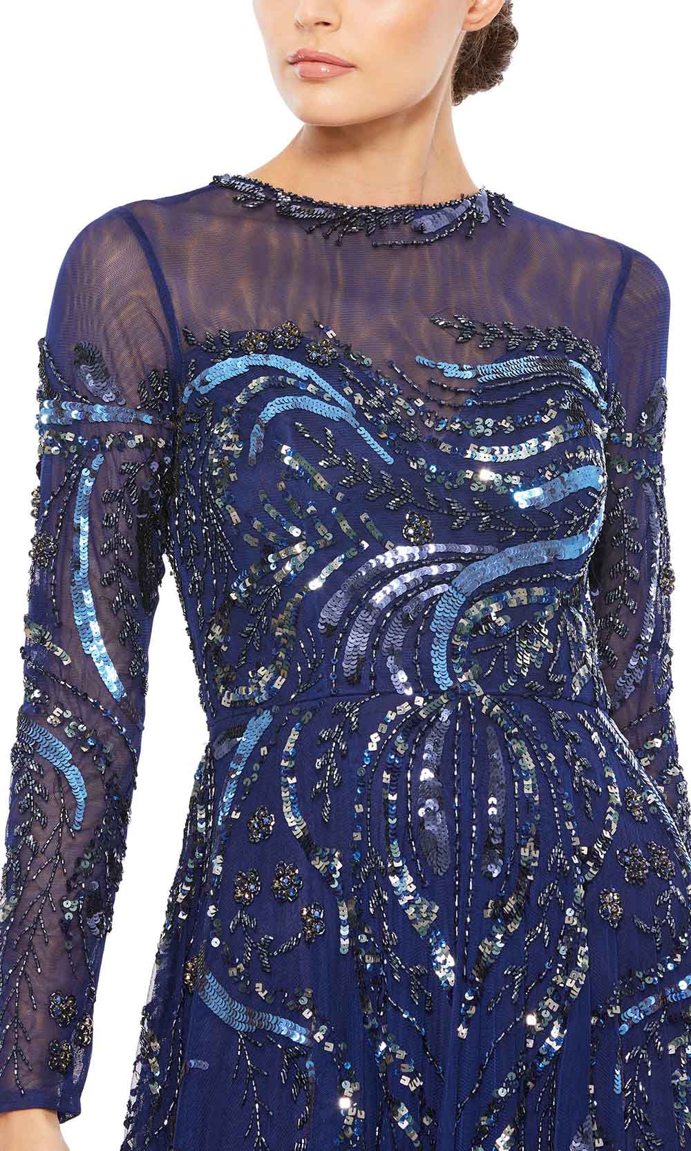 Mac Duggal - 5217D Fully Embellished Long Sleeve A-Line Evening Gown In Blue