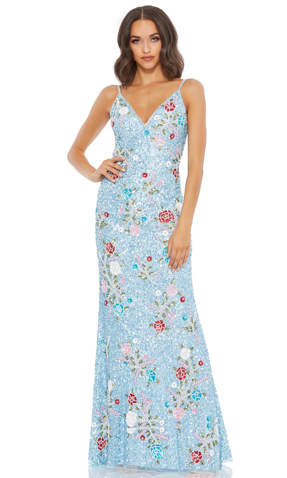 Mac Duggal - 5397D Draping Back Floral Dress In Blue