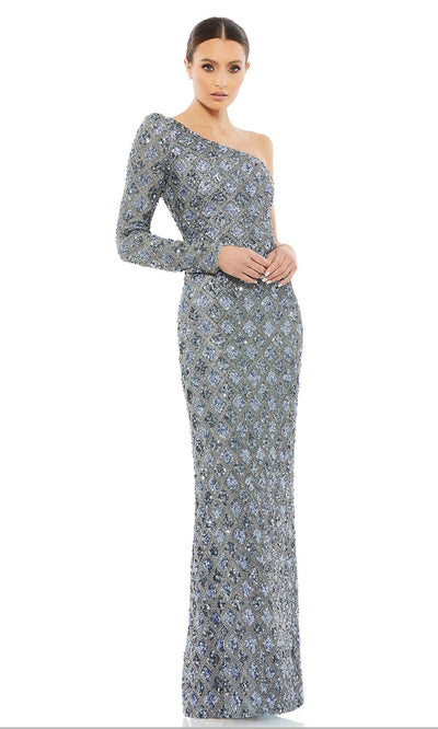 Mac Duggal - 5479 Asymmetric Sequin Sheath Dress In Gray