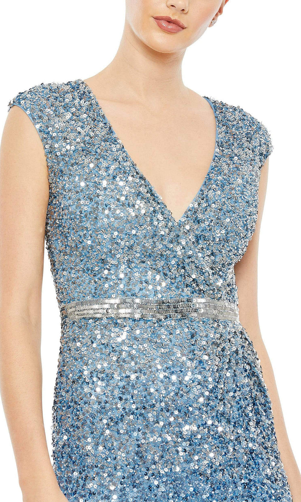 Mac Duggal - 5489 Ombre Sequined Sheath Gown In Blue