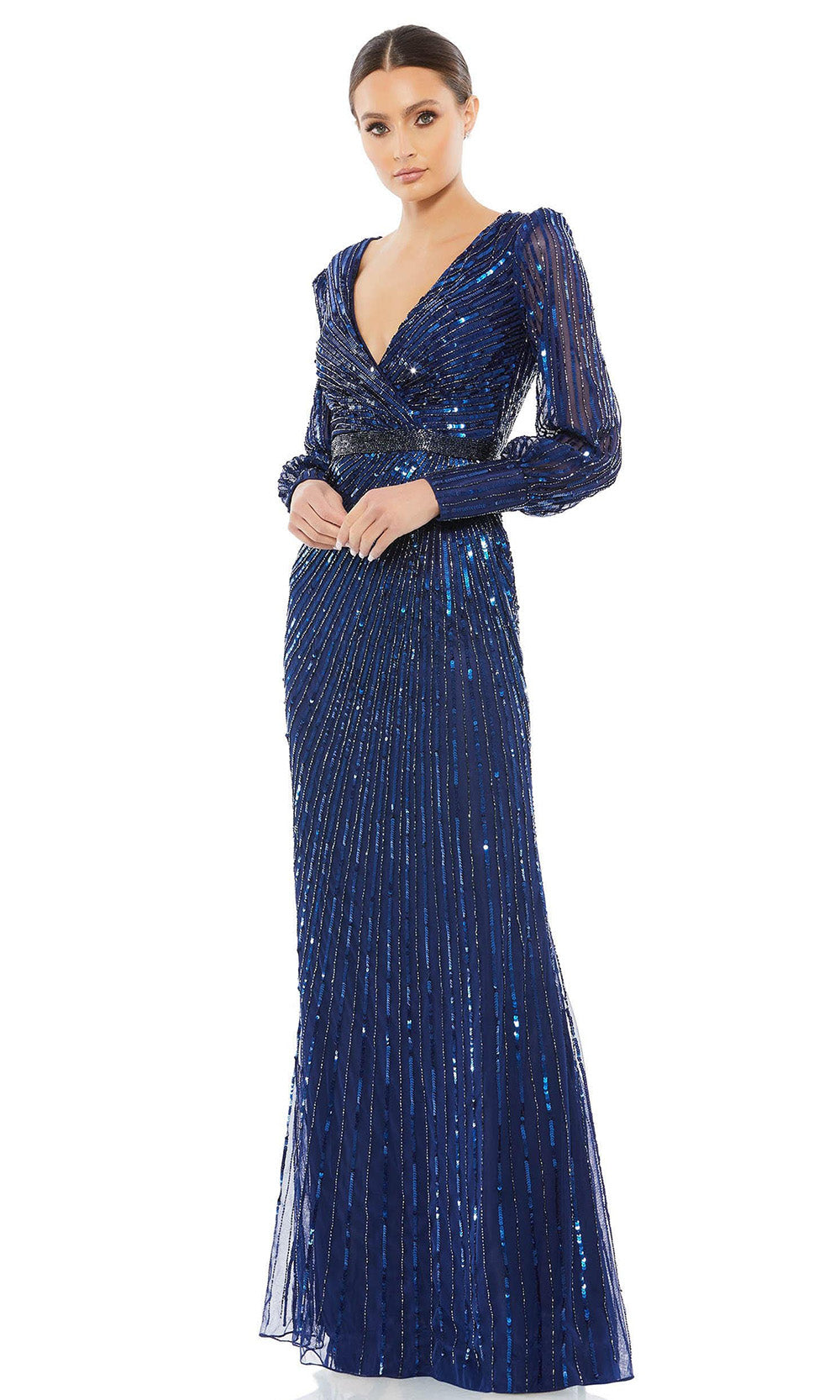 Mac Duggal - 5501 Bishop Sleeve Sequin Gown In Blue