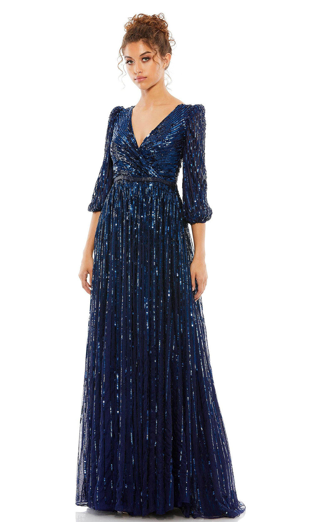 Mac Duggal - 5509 Bishop Sleeve Sequin Gown In Blue