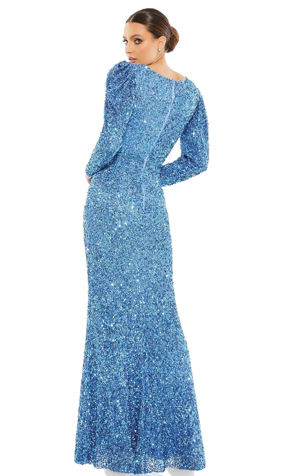 Mac Duggal - 5510 Puff Sleeve Sequin Long Gown In Blue