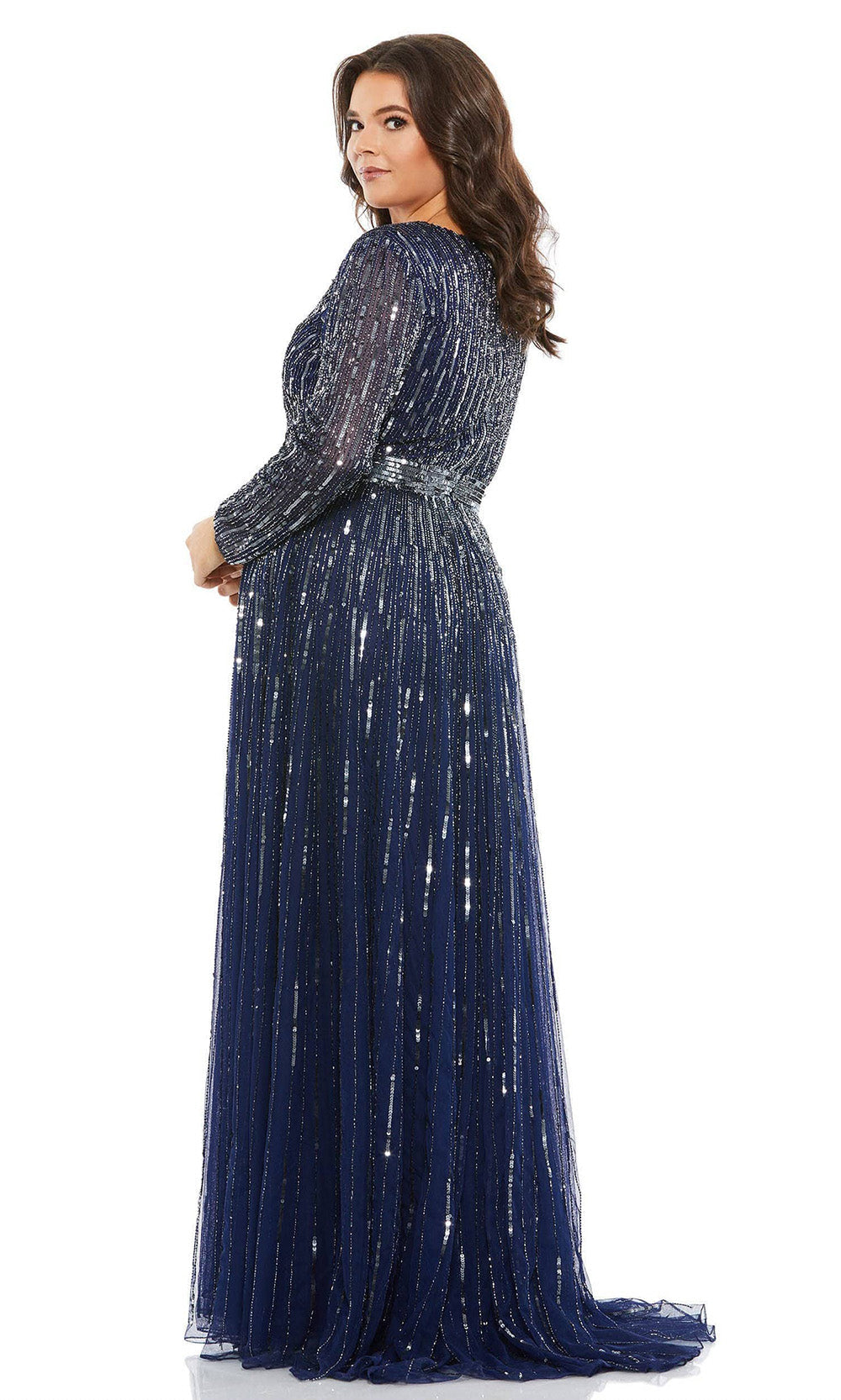 Mac Duggal - 5520 Long Sleeve Sequined Dress In Blue