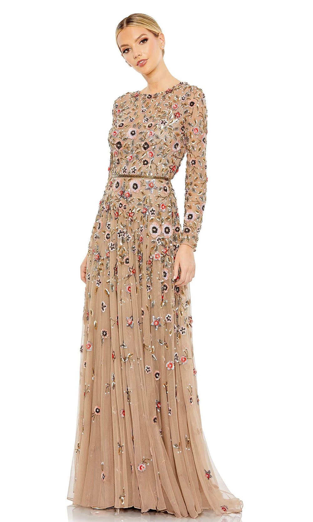 Mac Duggal - 5533 Floral Long Sleeve Evening Gown | Long A-Line Dress ...
