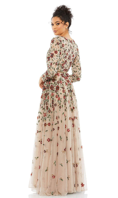 Mac Duggal - 5533 Floral Long Sleeve Evening Gown In Pink and Multicolor