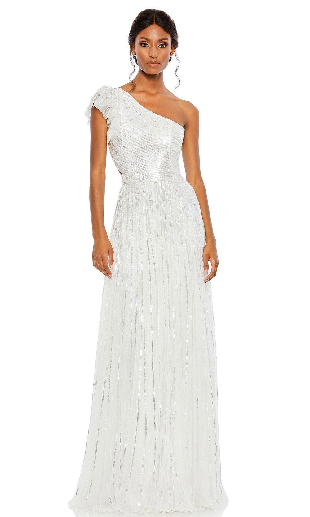 Mac Duggal - 5565 Flutter Sleeve Sequin Gown In White