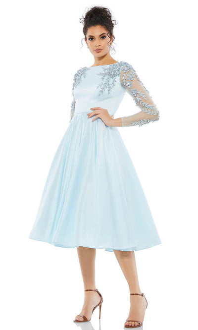 Mac Duggal - 55722 Lace Applique A-Line Dress In Bluegrade 8 grad dresses, graduation dresses