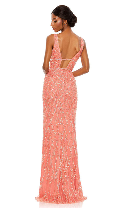 Mac Duggal - 5669 Sleeveless V-Back Sequin Long Gown In Pink