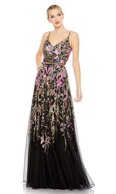 Mac Duggal - 5671 Floral Sleeveless A-Line Gown In Black and Multicolor