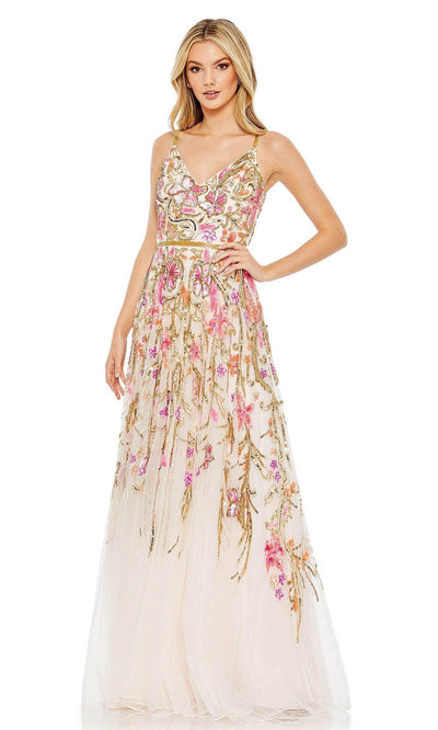 Mac Duggal - 5671 Floral Sleeveless A-Line Gown In White and Multicolor