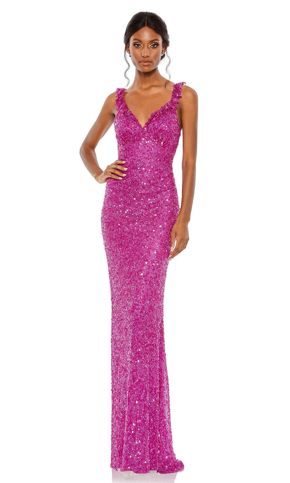 Mac Duggal - 5674 Ruffle Strap Sequin Gown In Pink