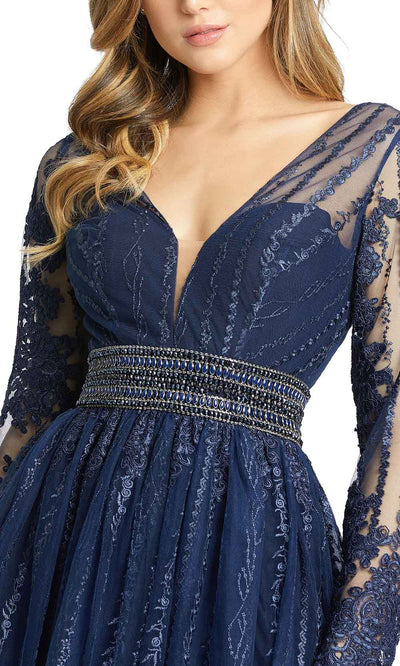 Mac Duggal - 66591D Embroidered Plunging V Neck A-Line Gown In Blue