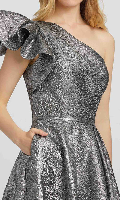 Mac Duggal - 67297M One Shoulder Metallic A-Line Gown In Silver