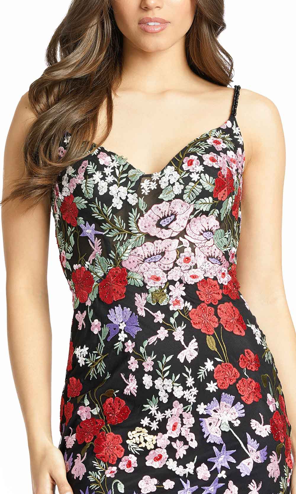Mac Duggal - 67473M V Neck Floral Multi Color Dress In Multi