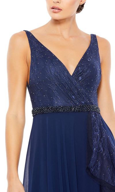 Mac Duggal - 67482D Lace Accented Chiffon Flowy Dress In Blue