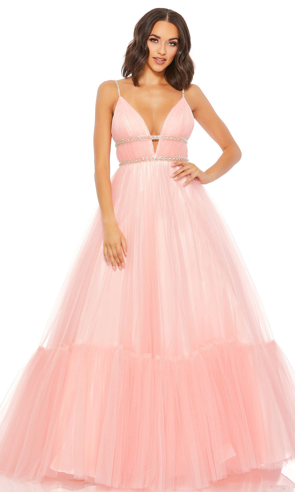 Mac Duggal - 67557M Plunging V Neck Ballgown With Embellishments In Pink