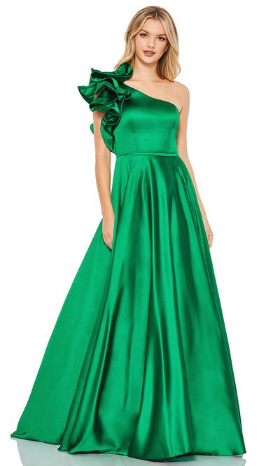 Mac Duggal - 67582M One Shoulder Ballgown With Ruffle Accent In Green