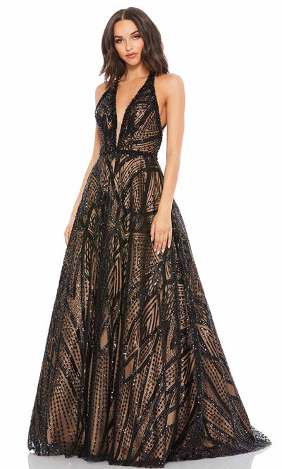 Mac Duggal - 67583M Sequin Applique A-Line Evening Dress In Black and Neutral