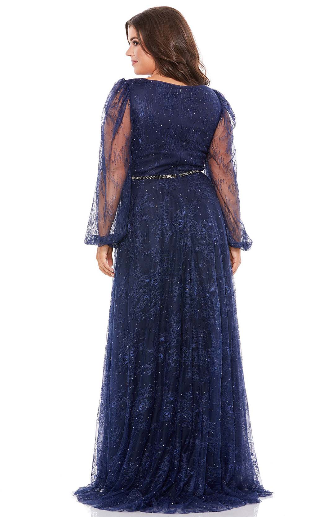 Mac Duggal - 67755F Bead Applique Laced Evening Dress In Blue