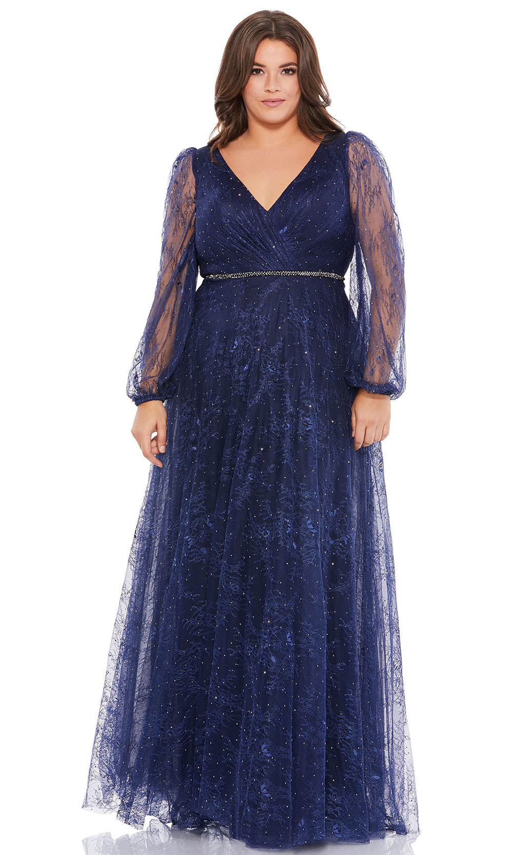 Mac Duggal - 67755F Bead Applique Laced Evening Dress In Blue