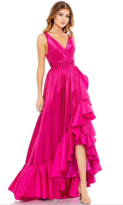 Mac Duggal - 67835M Taffeta V Neck High Low Gown In PInk