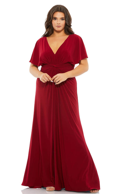 Mac Duggal - 67916 V Neck Bell Sleeve Bridesmaid Dress In Red