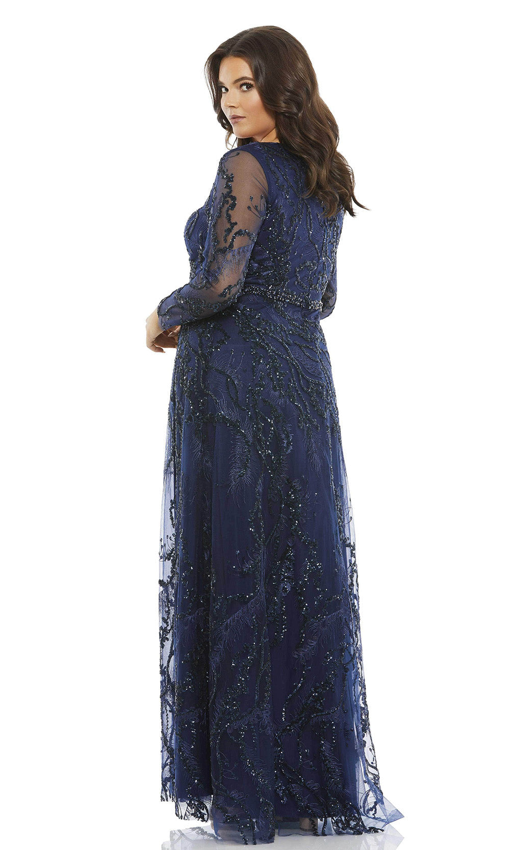 Mac Duggal - 67922 V Neck Embellished Long Gown In Blue