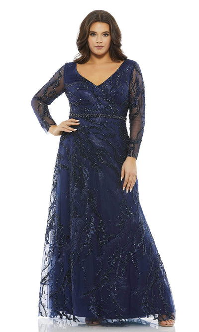 Mac Duggal - 67922 V Neck Embellished Long Gown In Blue
