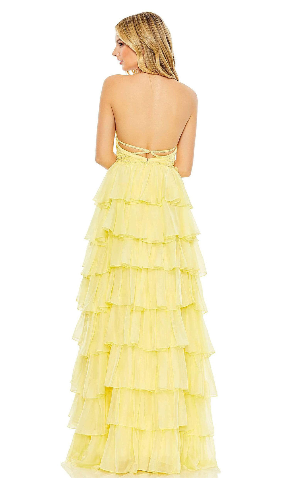 Mac Duggal - 68024 Ruffle Tiered High Slit Gown In Yellow