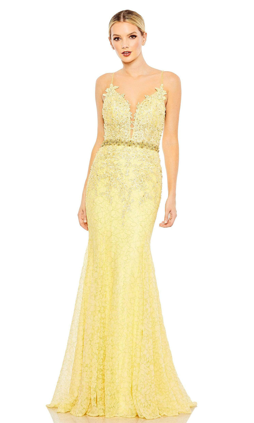 Mac Duggal - 79341 Lace Styled Gown In Yellow
