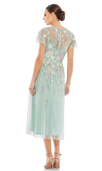 Mac Duggal - 9134 Short Sleeve Floral Embellished Dress In Greengrade 8 grad dresses, graduation dresses