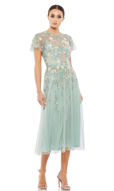 Mac Duggal - 9134 Short Sleeve Floral Embellished Dress In Greengrade 8 grad dresses, graduation dresses