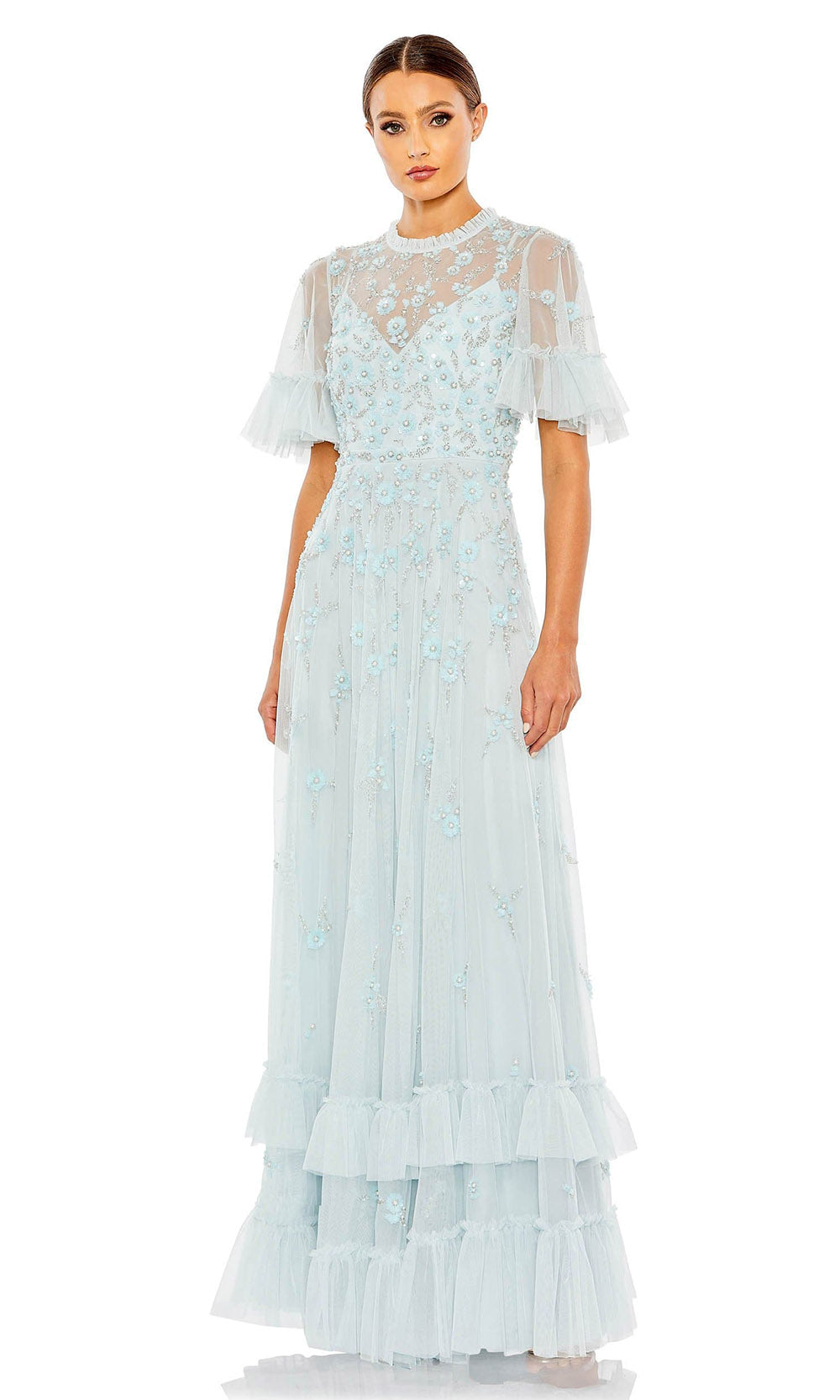 Mac Duggal - 9199 Ruffled Jewel Neck Embellished Dress In Blue