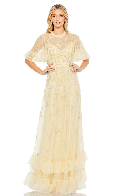 Mac Duggal - 9199 Ruffled Jewel Neck Embellished Dress In Yellow