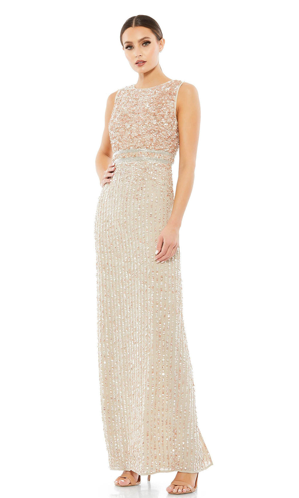 Mac Duggal - 93603 Sleeveless Beaded Sequin Gown In Neutral