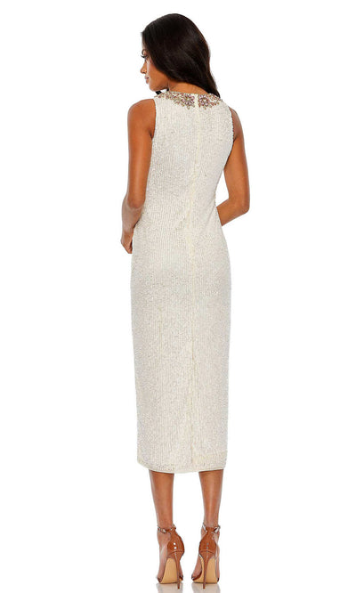 Mac Duggal - 93607 Rhinestone Beaded Tea Length Dress In White