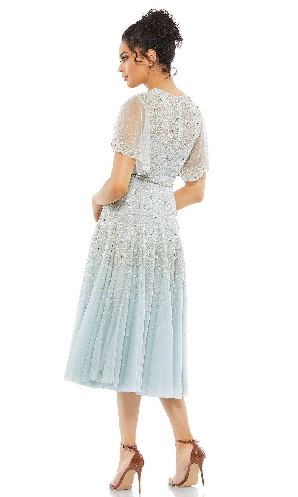 Mac Duggal - 93655 Sequin Tulle A-Line Midi Dress In Blue