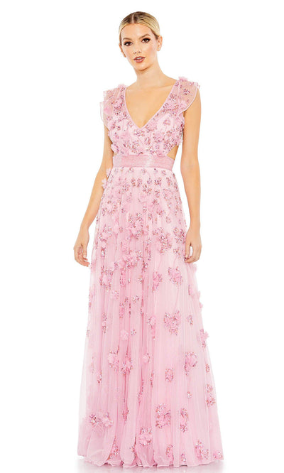 Mac Duggal - 93692 Short Sleeves Floral A-Line Dress In Pink
