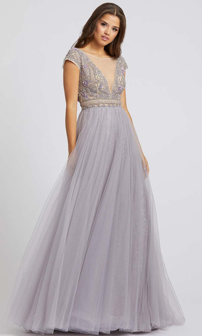 Mac Duggal Evening - 20133D Sheer Bateau Neck Beaded A-Line Gown in Purple 