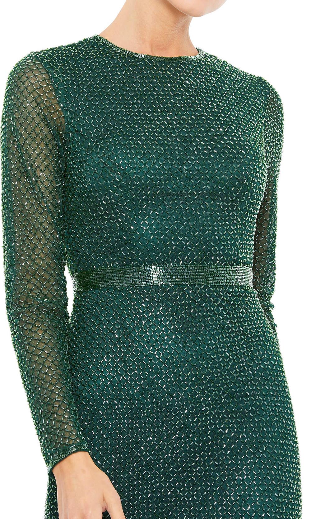 Mac Duggal Evening - 5056D Lattice Beaded Sheath Dress In Green