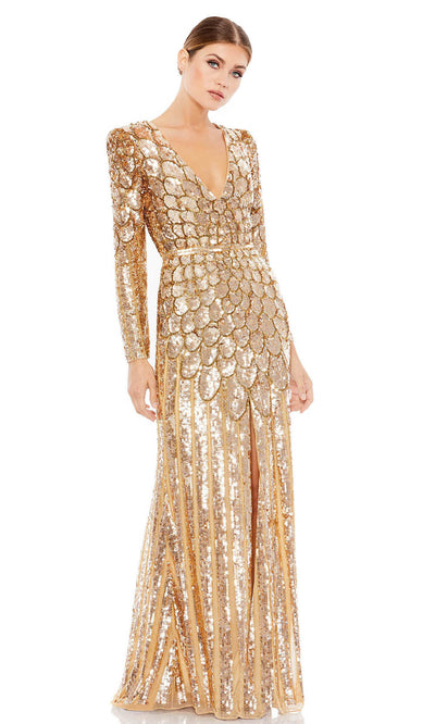 Mac Duggal Evening - 5382D Scallop Sequined Dress In Champagne & Gold