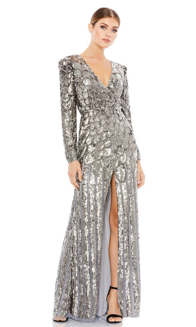 Mac Duggal Evening - 5382D Scallop Sequined Dress In Silver & Gray