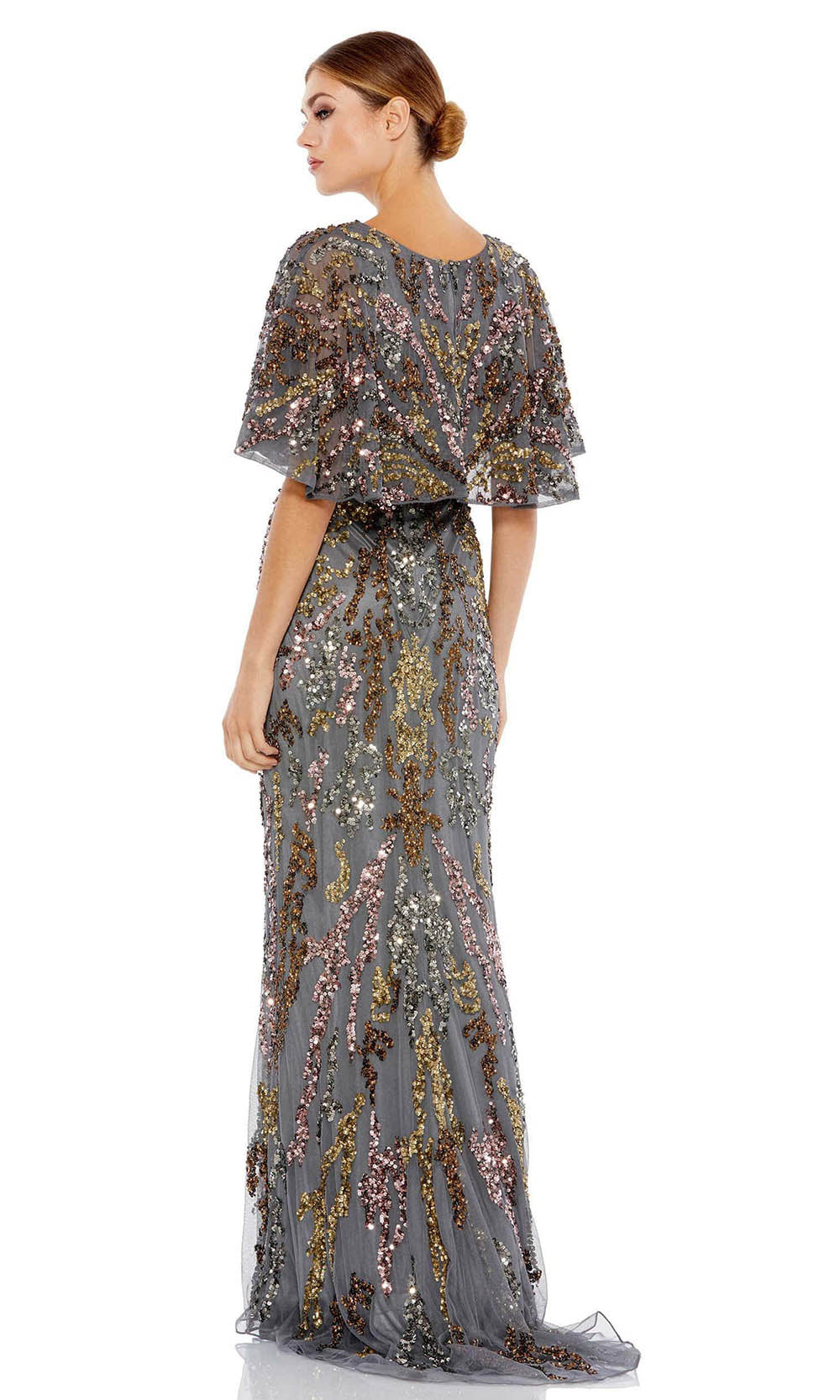 Mac Duggal Evening - 5439D Multicolored Sequined Full Length Dress In Gray