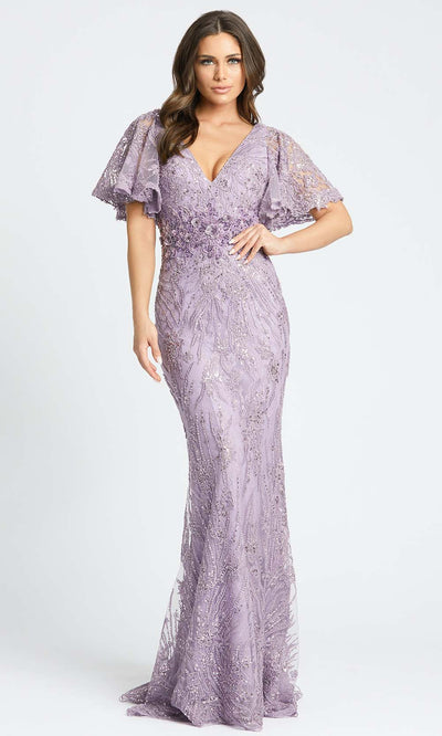 Mac Duggal Evening - 67493D Bell Sleeves Floral Beaded Gown inb Purple