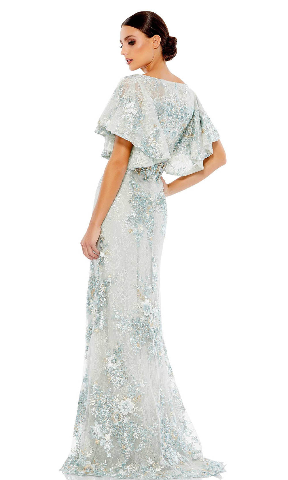 Mac Duggal Evening - 67842D Bell Sleeve Lace Embellished Dress In Blue