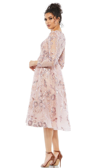Mac Duggal Evening - 67849D Floral Sequin A-Line Dress In Pink